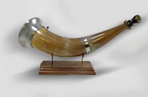 And last, but certainly not least, is a wonderful blowing horn with hand spun pewter embellishments, by the team of Don Fererro and Journeyman Horner Bill Carter.