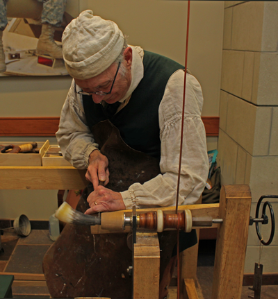 Here is Dick Toone our new Guildmaster spinning a horn on his spring pole lathe.